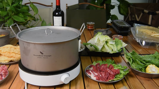 Boundless Voyage Outdoor Camping Titanium Pot 5.0L Stockpot with Lid Folding Handle Hiking Picnic Portable Big Capacity Soup Pot Home Kitchen