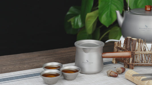 Boundless Voyage 380ML Titanium Cup with Strainer Mini Teacup Single Layer with Wooden Handle Ultralight Outdoors for Camping Hiking Water Cup