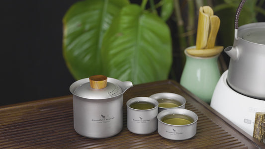 Boundless Voyage Titanium Titanium Double-Layer Tea Maker + 3pcs 30ml Tea Cups Lightweight Outdoor Camping Portable Tea pot sets