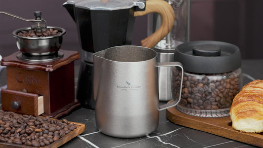 Boundless Voyage Titanium Espresso Steaming Pitcher Titanium Milk Frother Cup Barista Latte Art Round Spout Milk Jug Coffee Cup