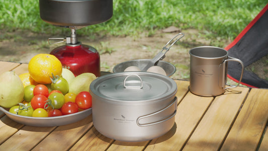 Boundless Voyage 1000ml Titanium Pot with Lid Outdoor Camping Individual Soldier Pot Single Layer Lunch Box with Folding Handle Portable Backpacking Cup