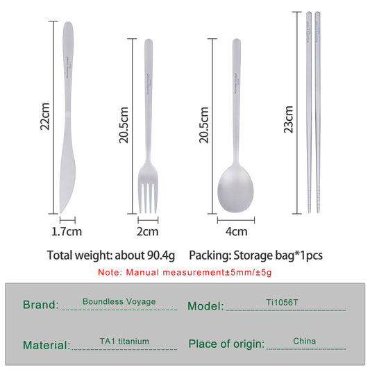 Boundless Voyage Titanium Camping Cutlery Set – Knife, Fork, Spoon & Chopsticks, Ultralight Tableware for Outdoor Travel & Home Use