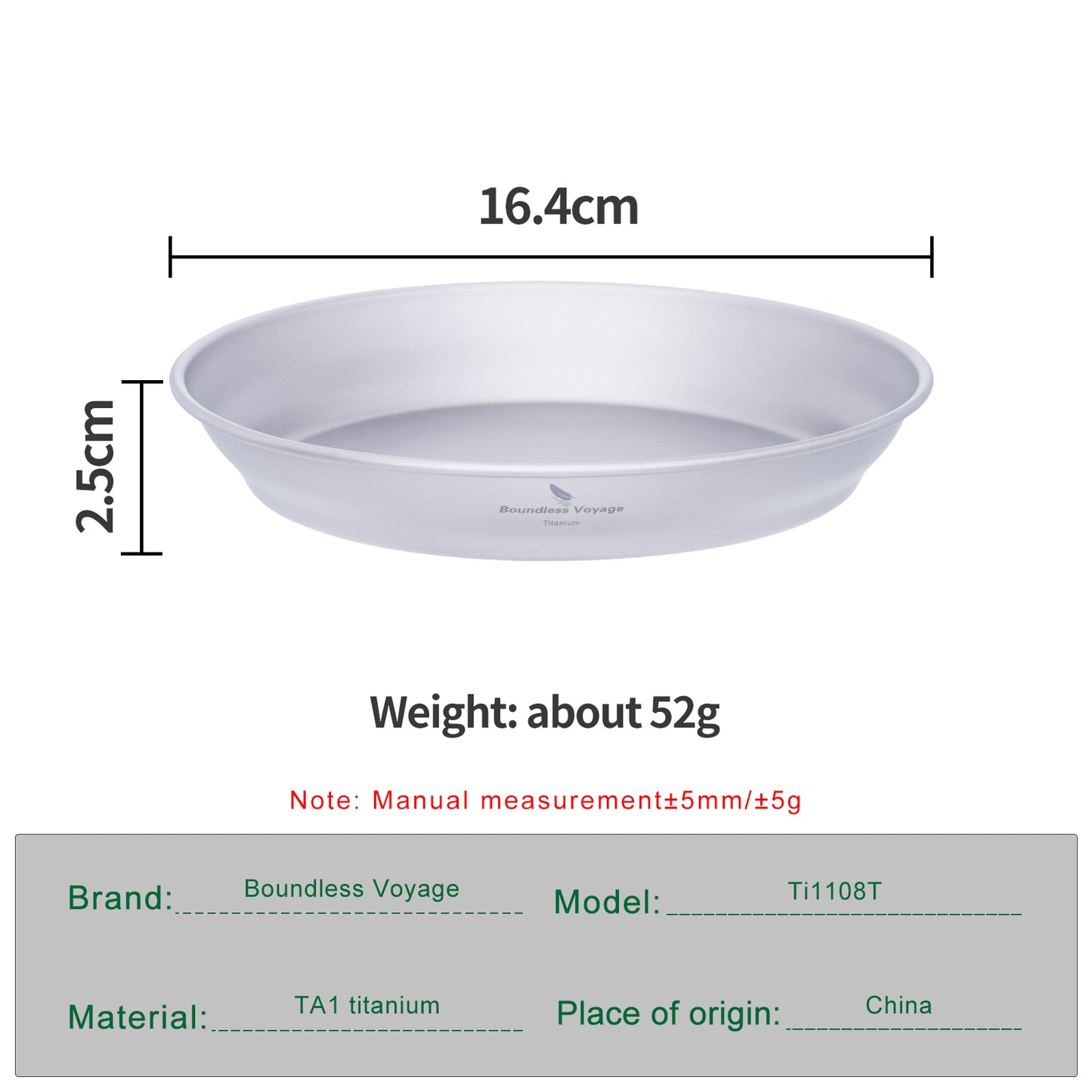 Boundless Voyage Ultralight Titanium Dish with Carry Bag Outdoor Camping Pan Plate Tableware Cookware