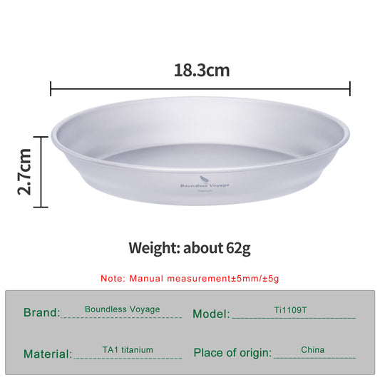 Boundless Voyage Ultralight Titanium Dish with Carry Bag Outdoor Camping Pan Plate Tableware Cookware