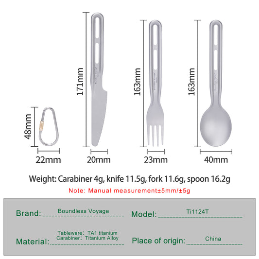 Boundless Voyage Titanium Knife Spoon Fork Chopsticks Set Outdoor Camping Ultralight Cutlery for Soup Meal Portable Tableware