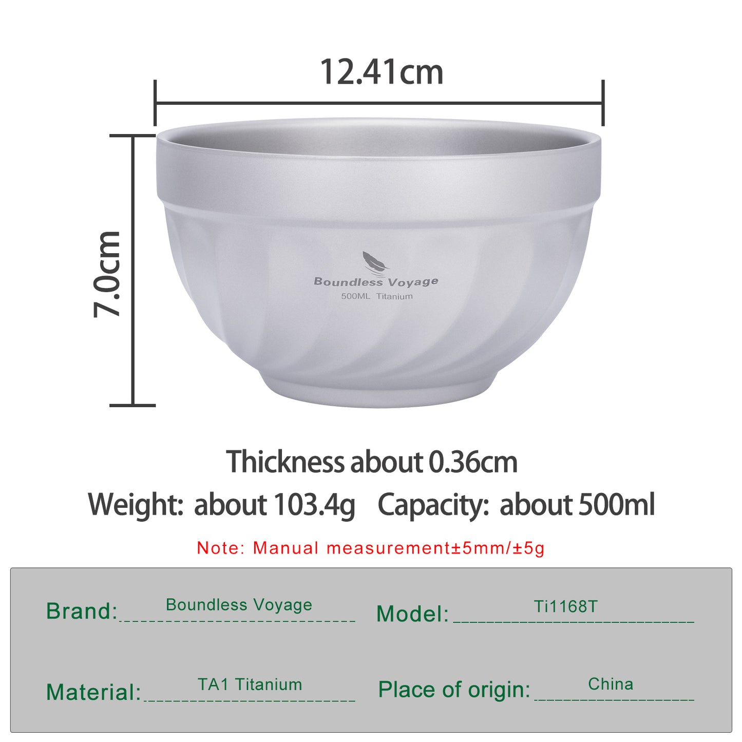 Boundless Voyage 500mlTitanium Double Walled Bowl Rice Soup Oatmeal Yogurt Serving Bowl Ultralight Outdoor Camping Travel Durable Portable Tableware