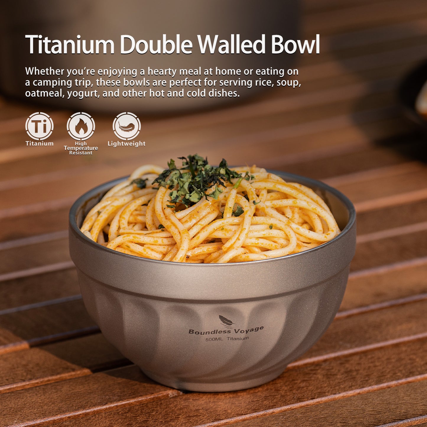 Boundless Voyage 500mlTitanium Double Walled Bowl Rice Soup Oatmeal Yogurt Serving Bowl Ultralight Outdoor Camping Travel Durable Portable Tableware