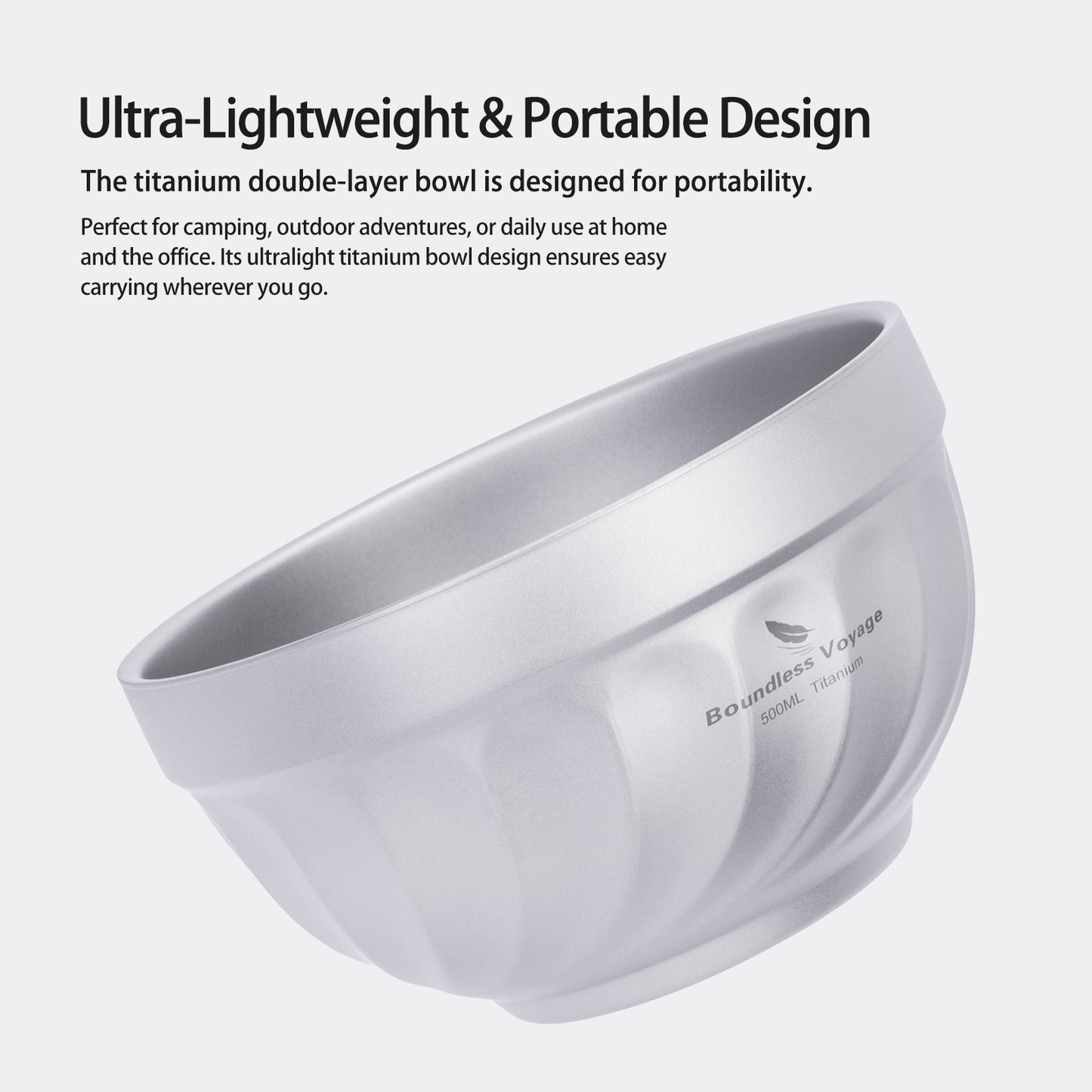 Boundless Voyage 500mlTitanium Double Walled Bowl Rice Soup Oatmeal Yogurt Serving Bowl Ultralight Outdoor Camping Travel Durable Portable Tableware