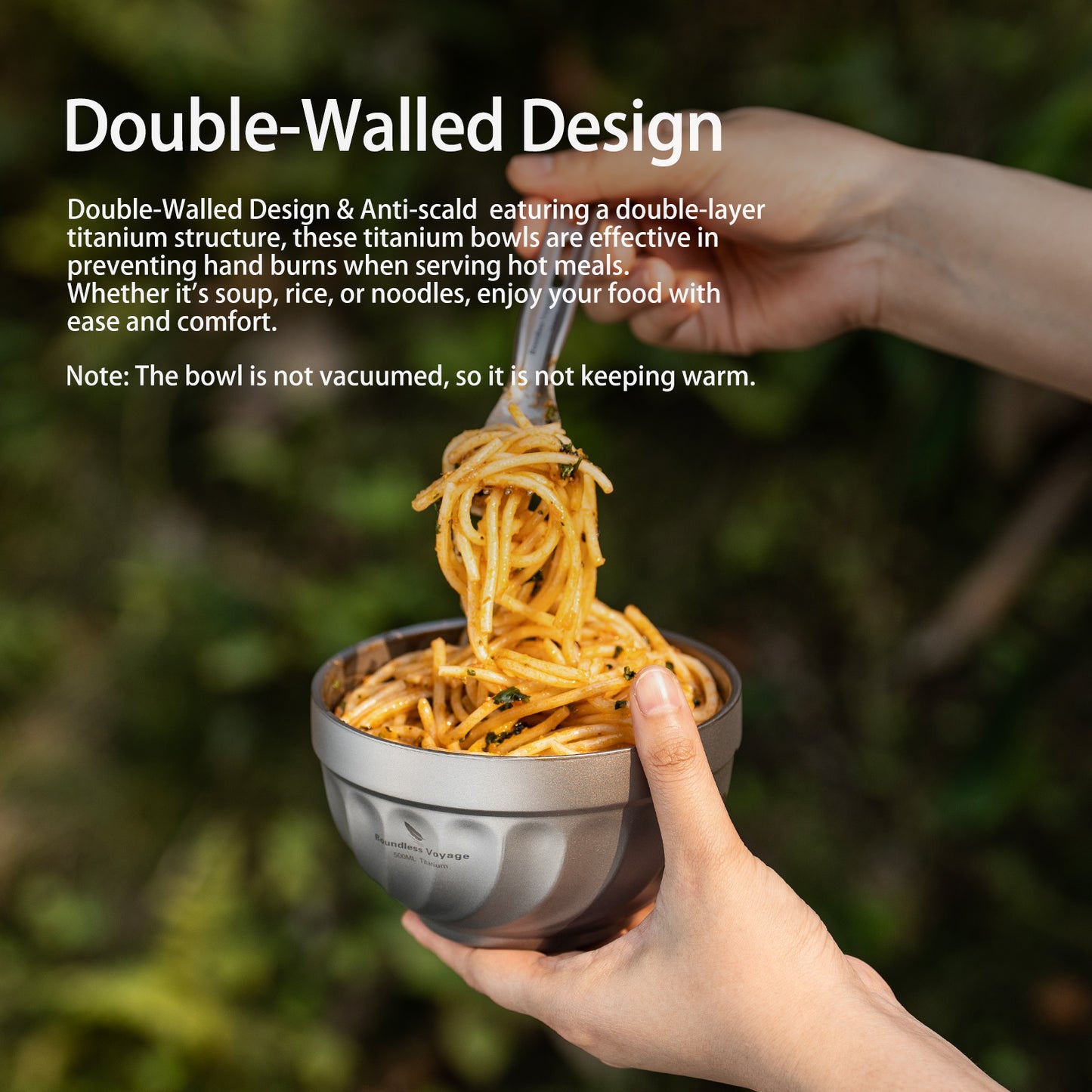 Boundless Voyage 500mlTitanium Double Walled Bowl Rice Soup Oatmeal Yogurt Serving Bowl Ultralight Outdoor Camping Travel Durable Portable Tableware