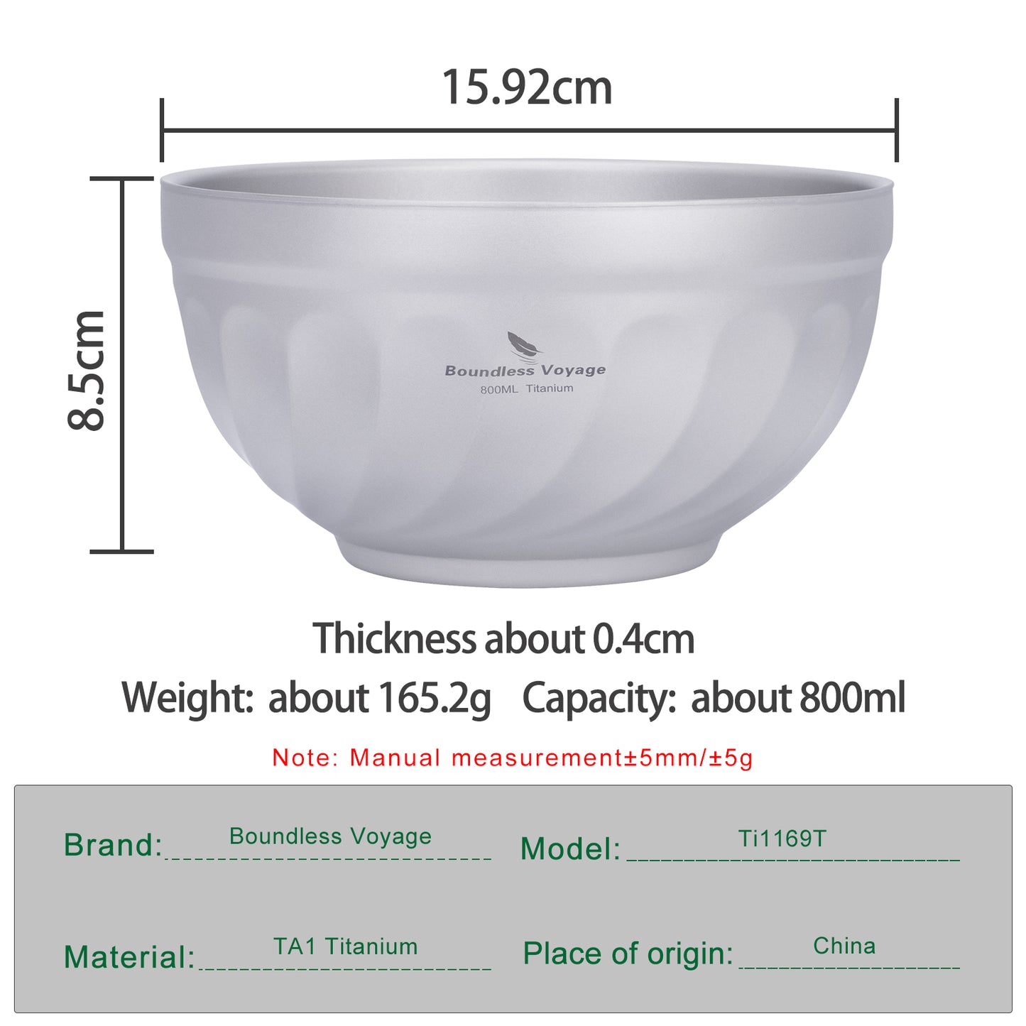 Boundless Voyage 800ml Titanium Double Walled Bowl Rice Soup Oatmeal Yogurt Serving Bowl Ultralight Outdoor Camping Travel Durable Portable Tableware