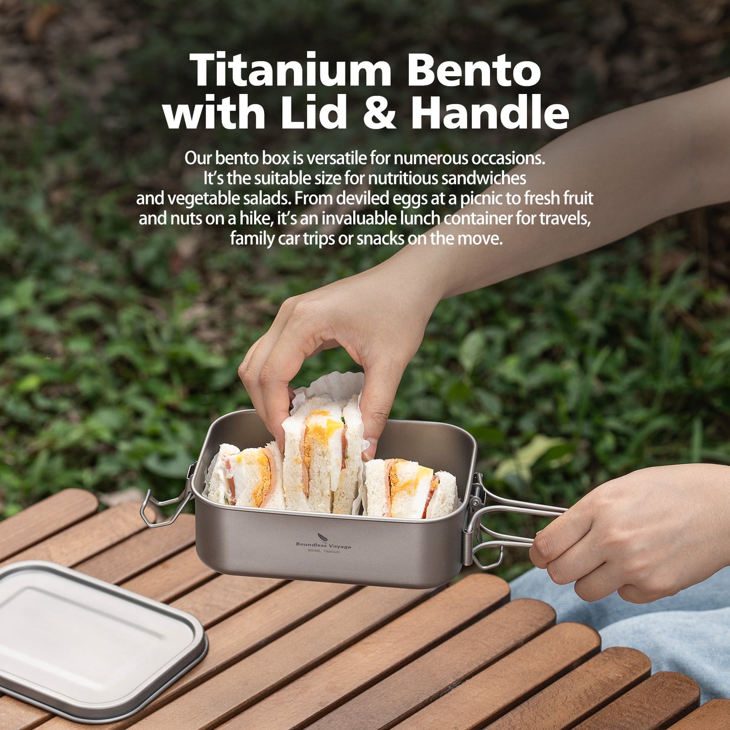 Boundless Voyage Titanium Bento with Lid & Handle Outdoor Camping Tableware Cookware Leak Proof Lunch Box Container