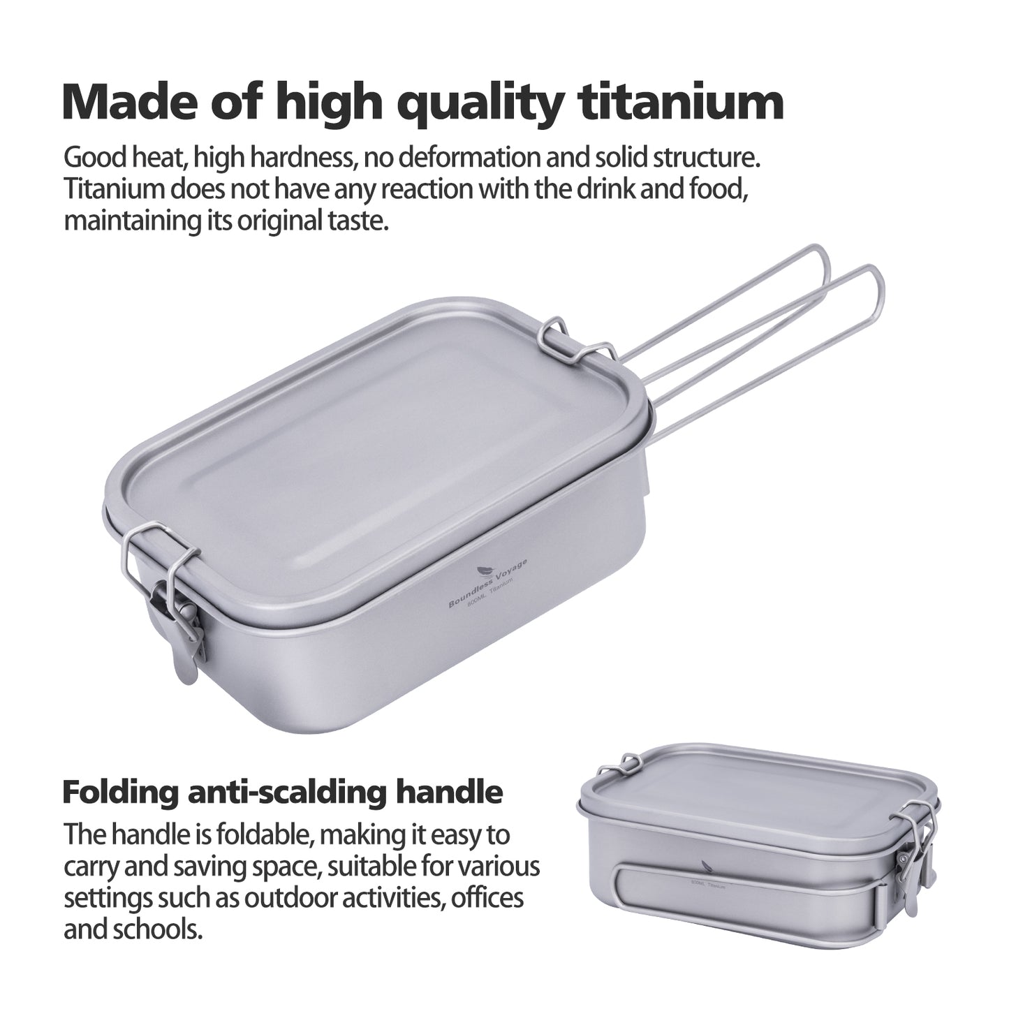 Boundless Voyage Titanium Bento with Lid & Handle Outdoor Camping Tableware Cookware Leak Proof Lunch Box Container