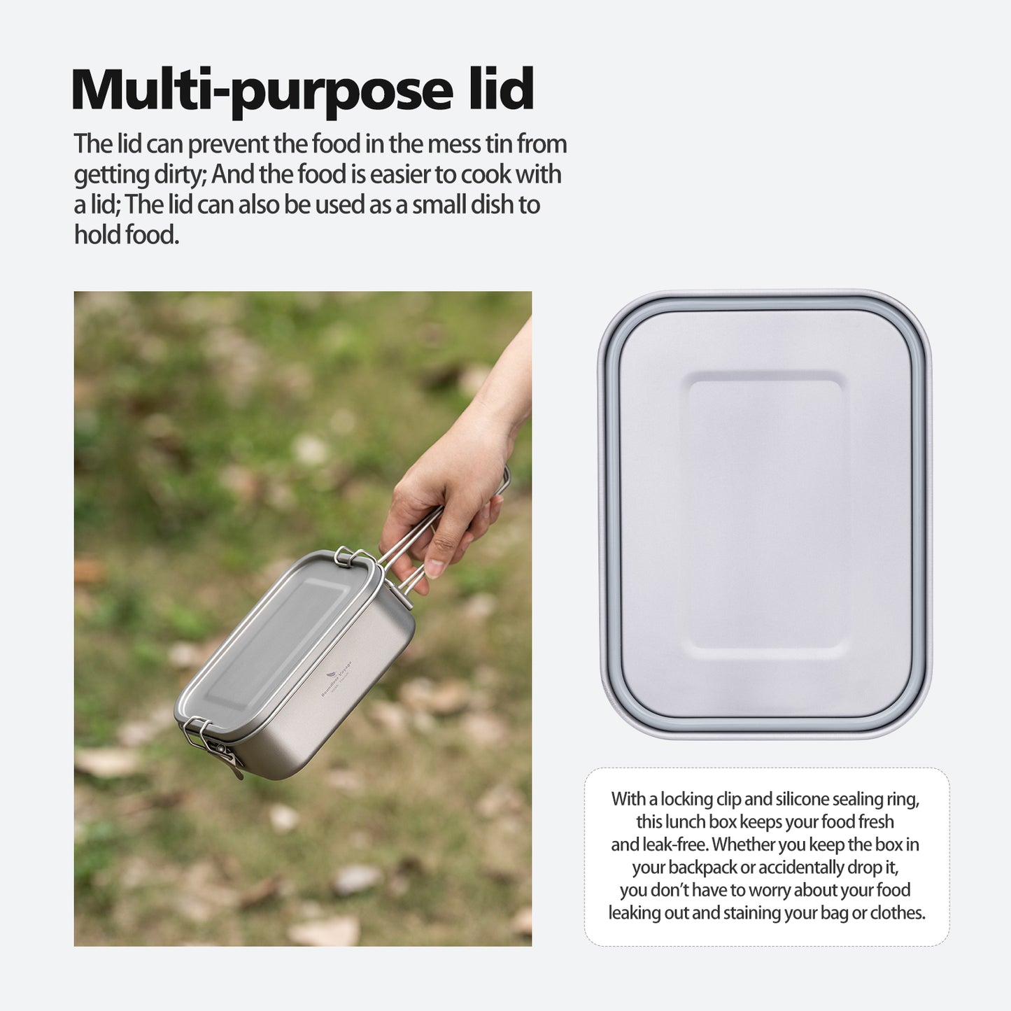 Boundless Voyage Titanium Bento with Lid & Handle Outdoor Camping Tableware Cookware Leak Proof Lunch Box Container