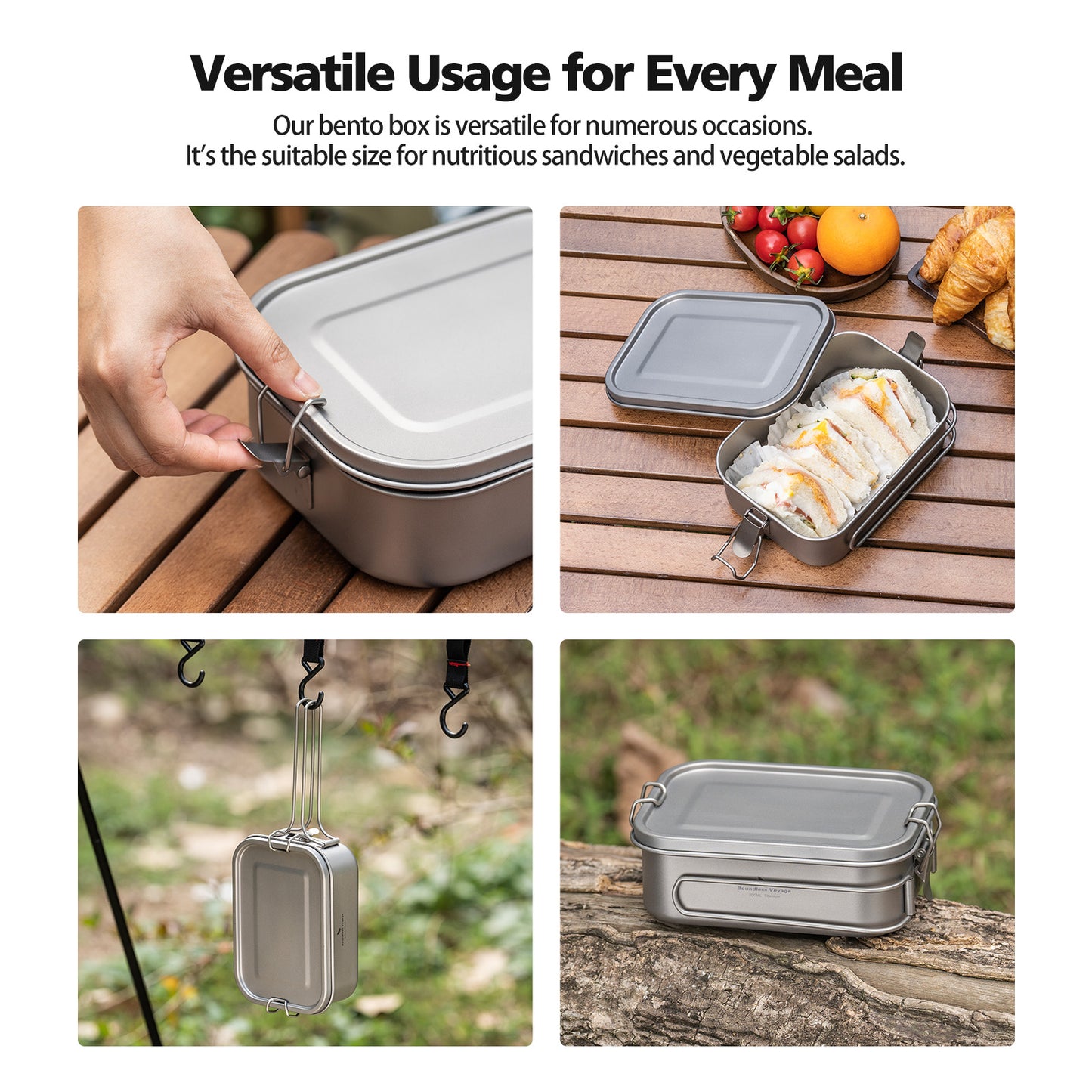 Boundless Voyage Titanium Bento with Lid & Handle Outdoor Camping Tableware Cookware Leak Proof Lunch Box Container