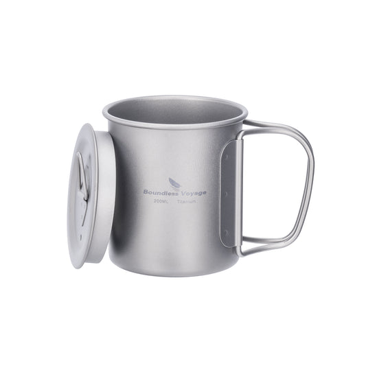 Unlimited Voyage 200ml Titanium Alloy Cup with Lid and Folding Handle for Outdoor Camping Ultra-Light Water Tea and Coffee Cup