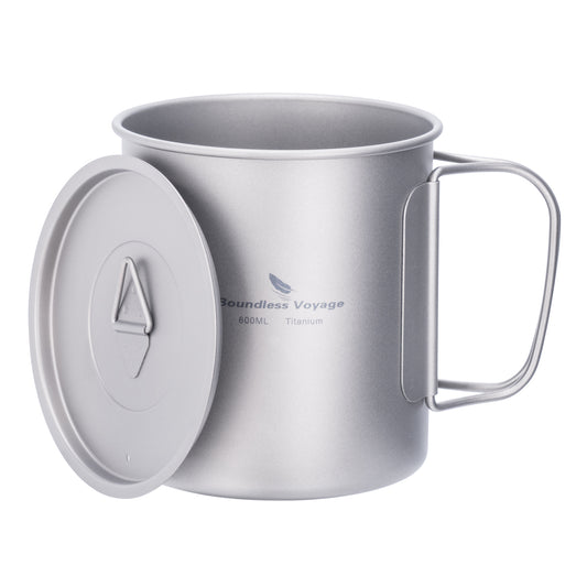 Unlimited Voyage 600ml Titanium Alloy Cup with Lid and Folding Handle for Outdoor Camping Ultra-Light Water Tea and Coffee Cup