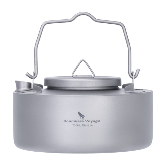 Boundless Voyage Camping Single-layer Titanium Kettle with Folding Handle 700ML Durable Bushcraft Gear Open Fire Kettle