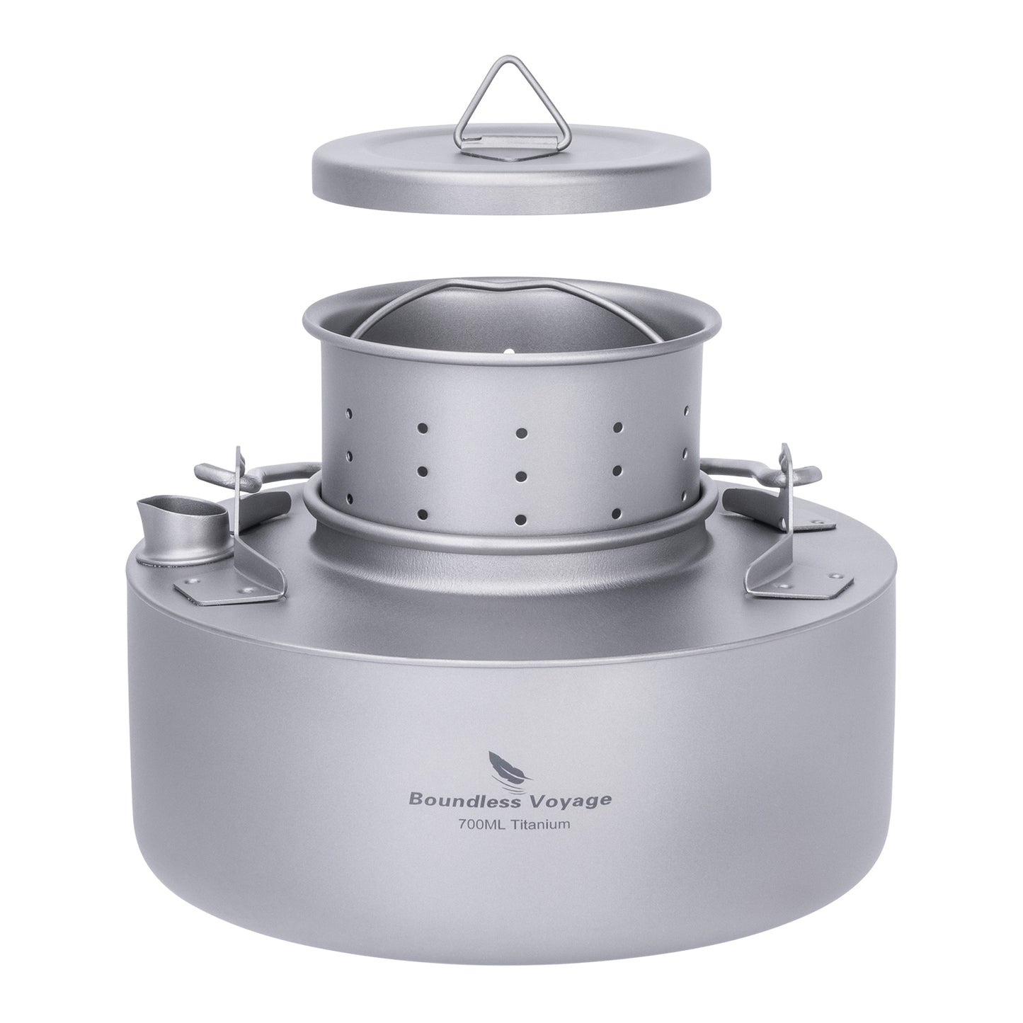 Boundless Voyage Camping Single-layer Titanium Kettle with Folding Handle 700ML Durable Bushcraft Gear Open Fire Kettle