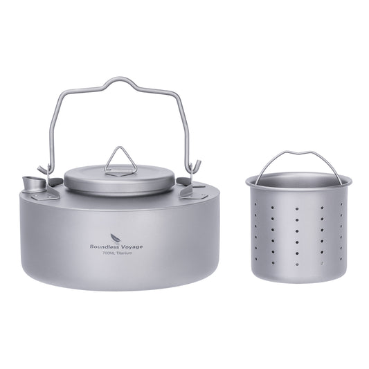 Boundless Voyage Camping Single-layer Titanium Kettle with Folding Handle 700ML Durable Bushcraft Gear Open Fire Kettle