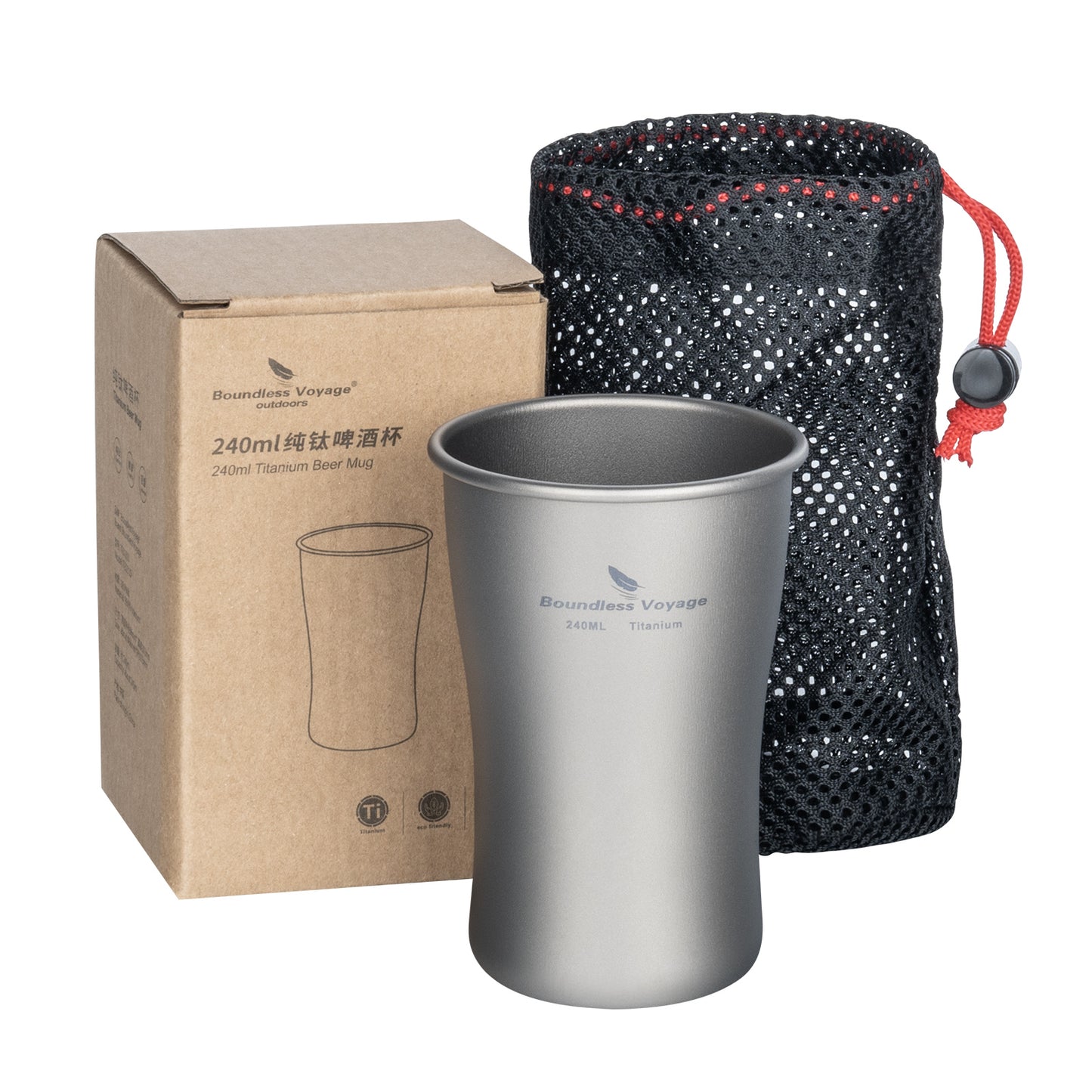 Boundless Voyage Titanium Beer Mugs Ultralight Coffee Tea Juicy Cups for Outdoor Camping Picnic 240ml 380ml 600ml