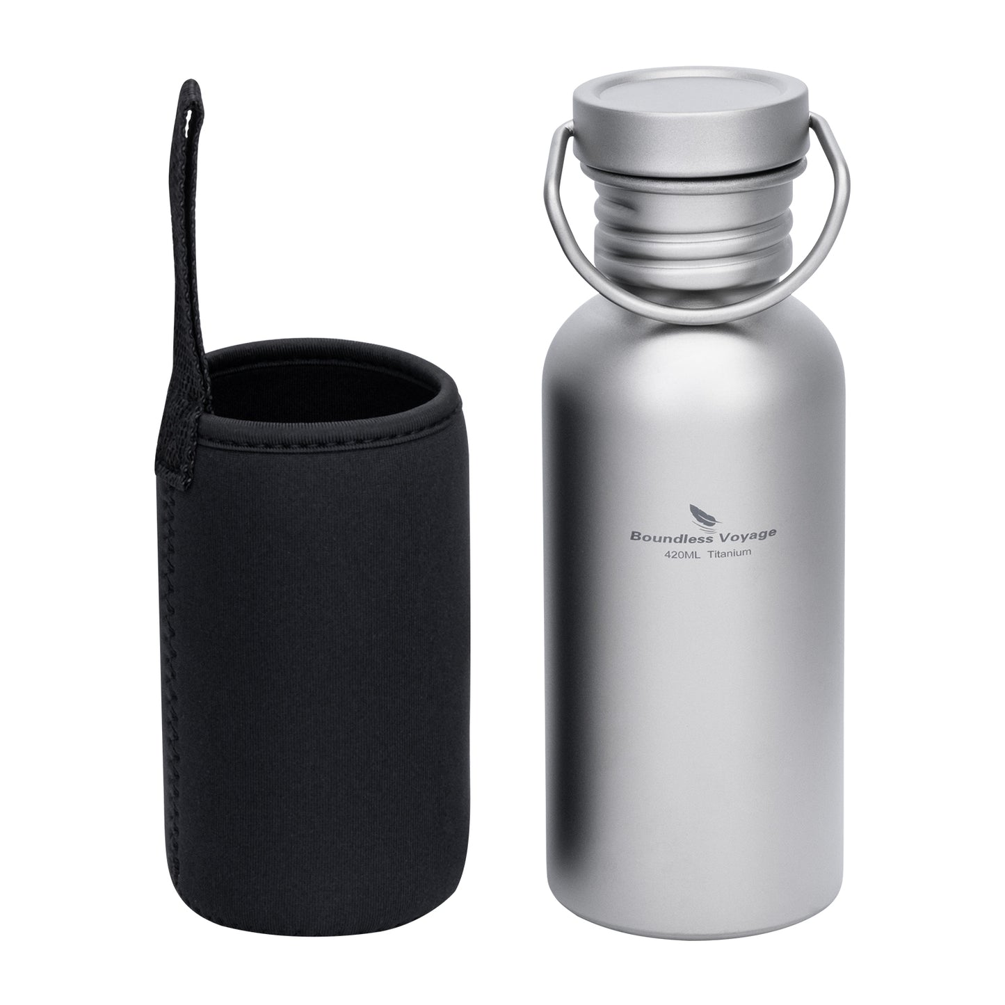 Boundless Voyage Titanium Water Bottle with Lid Wide Mouth Leak-Proof Reusable Sport Drinking Bottle for Camping Hiking Picnic Climbing Running Tea Coffee