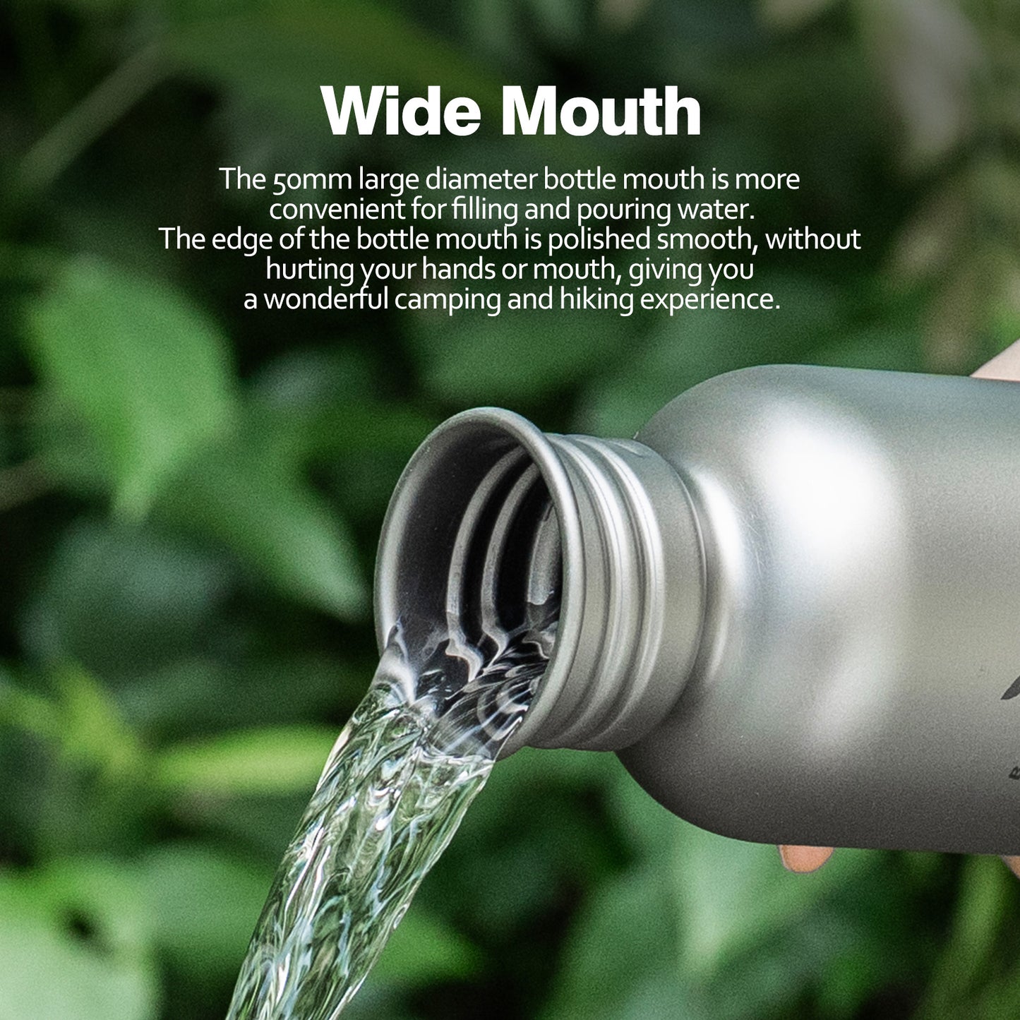Boundless Voyage Titanium Water Bottle with Lid Wide Mouth Leak-Proof Reusable Sport Drinking Bottle for Camping Hiking Picnic Climbing Running Tea Coffee