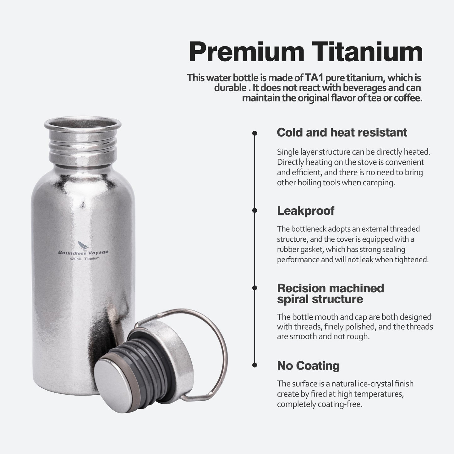 Boundless Voyage Crystal Finish Titanium Water Bottle with Lid – Durable, Leak-Proof & Lightweight for Camping, Hiking, and Travel