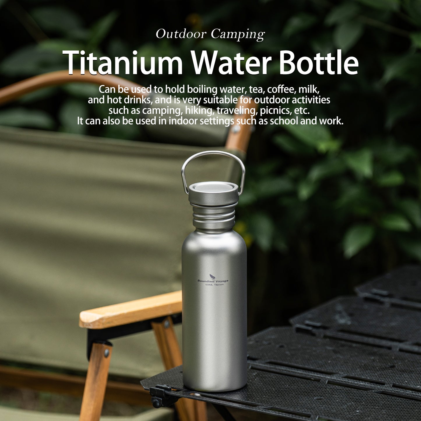 Boundless Voyage Titanium Water Bottle – Ultralight, Leak-Proof & Eco-Friendly Wide Mouth Bottle with Lid for Camping, Hiking & Everyday Use