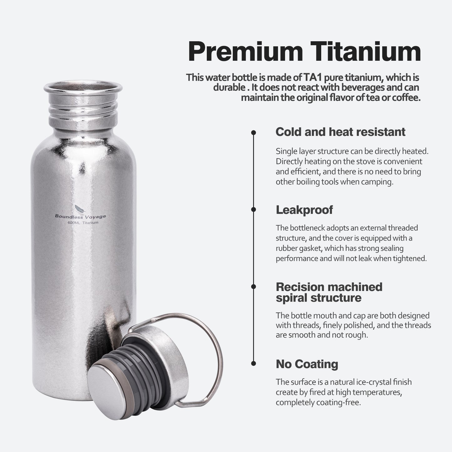 Boundless Voyage Crystal Finish Titanium Water Bottle – Ultralight, Corrosion-Resistant, Perfect for Outdoor & Daily Hydration