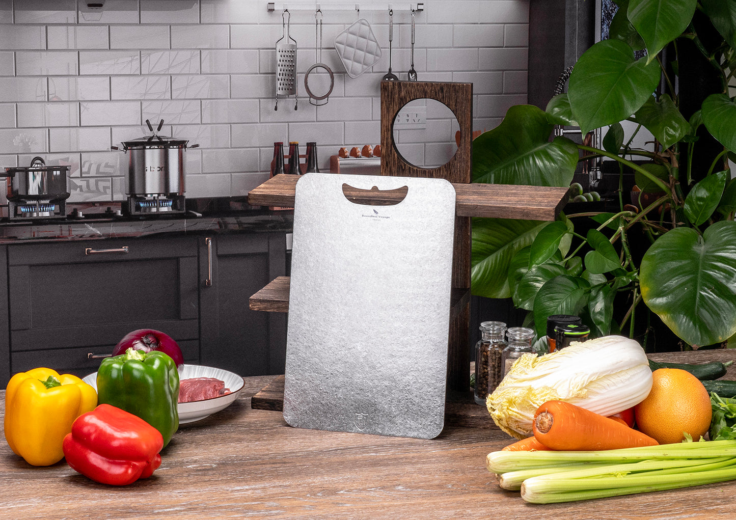 Boundless Voyage Titanium Chopping Board Lightweight Multifunctional Cutting Board with Hanging Hole Camping Fruits Vegetable Meat Metal Chopping Block Cutting Board for Kitchen Home Outdoor