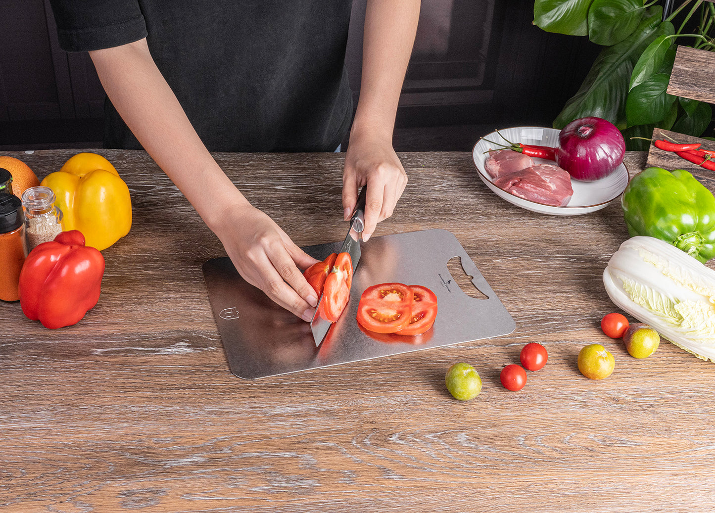 Boundless Voyage Titanium Chopping Board Lightweight Multifunctional Cutting Board with Hanging Hole Camping Fruits Vegetable Meat Metal Chopping Block Cutting Board for Kitchen Home Outdoor