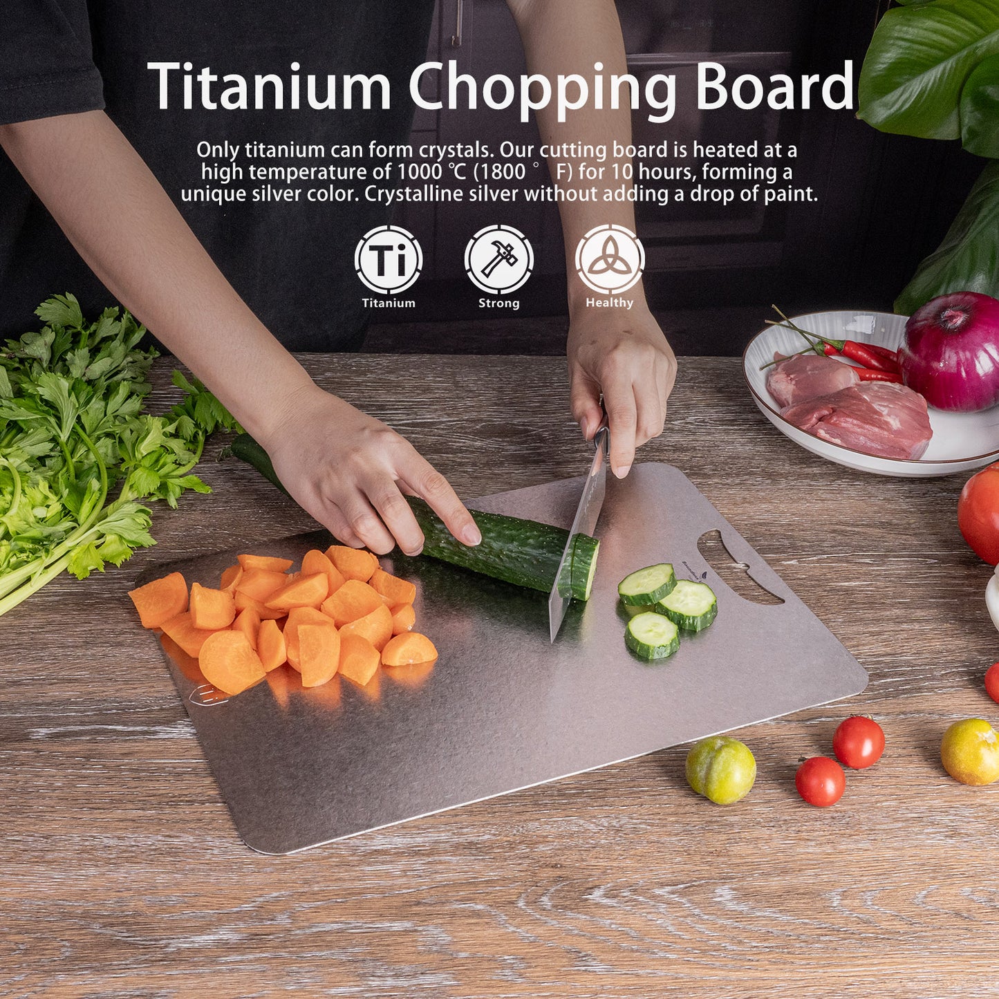 Boundless Voyage TA1 Titanium Chopping Board | Lightweight Multifunctional Metal Cutting Board with Hanging Hole for Camping, Kitchen & Outdoor Cooking