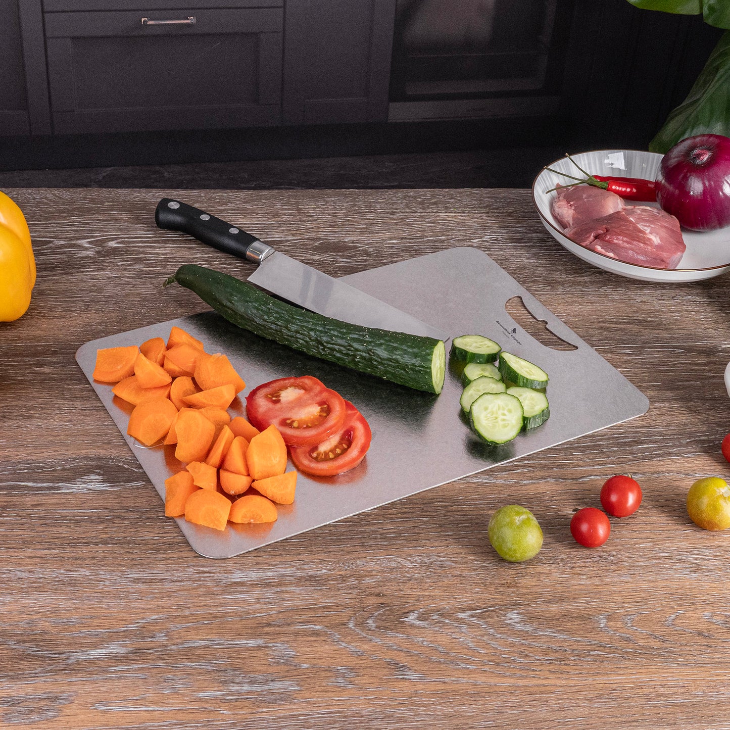 Boundless Voyage TA1 Titanium Chopping Board | Lightweight Multifunctional Metal Cutting Board with Hanging Hole for Camping, Kitchen & Outdoor Cooking