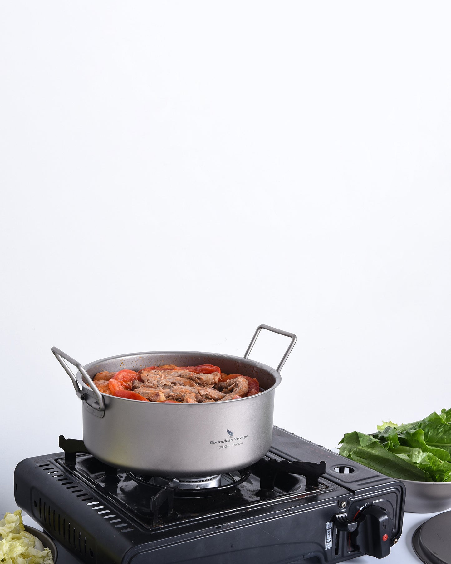 Boundless Voyage 2L TA1 Titanium Stock Pot with Lid – Ultralight Large-Capacity Camping Soup Pot with Folding Handle for Hiking & Outdoor Cooking