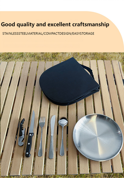 Outdoor Camping Picnic Cookware Bag – Portable Stainless Steel Tableware Organizer for Hiking & Travel