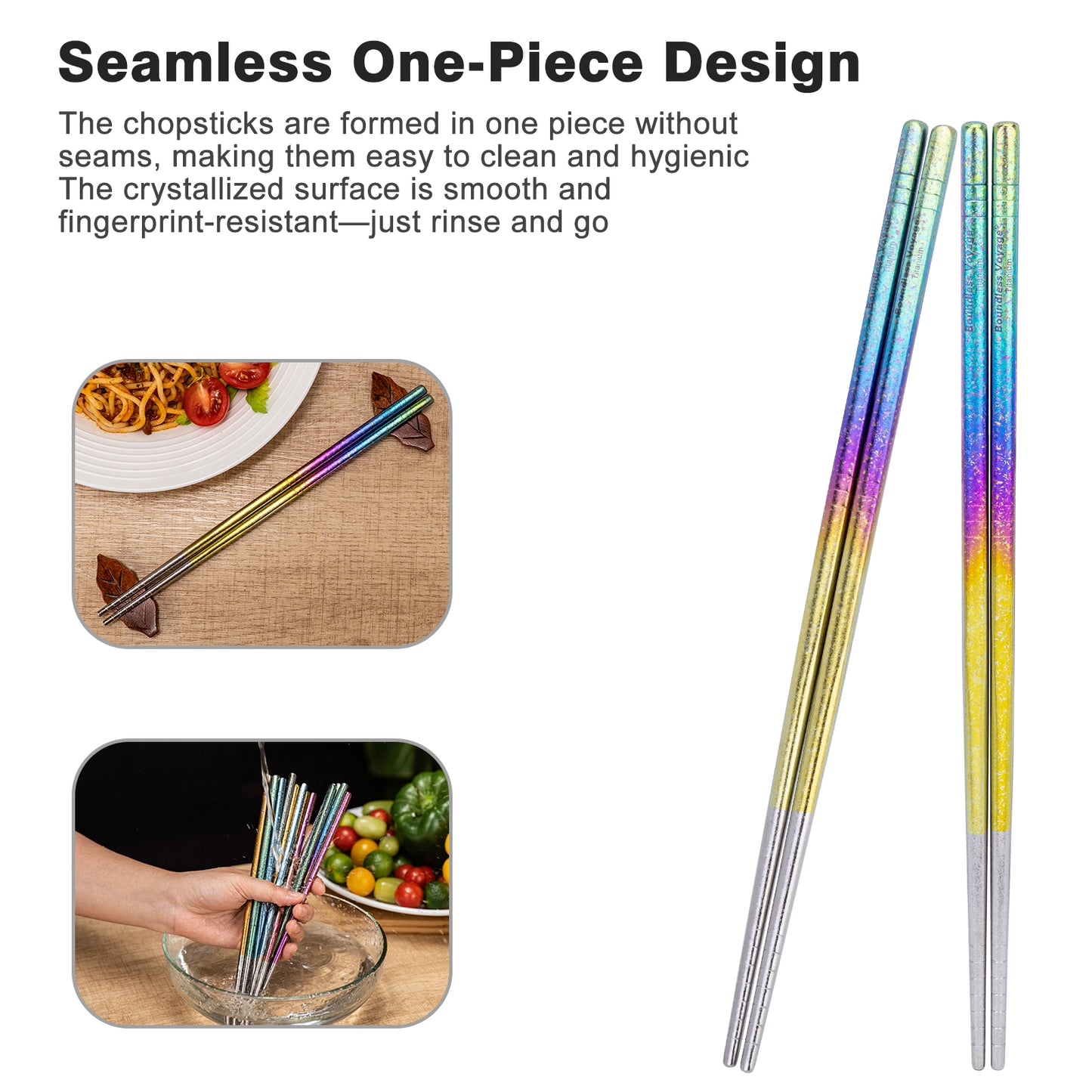 Boundless Voyage Titanium Chopsticks – Crystal Finish Ultralight Anti-Slip Reusable Chopsticks for Camping & Home
