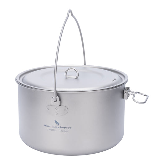 Boundless Voyage 2900ml TA1 Titanium Hanging Pot – Ultralight Large-Capacity Cooking Pot for Camping, Backpacking & Outdoor Bushcraft