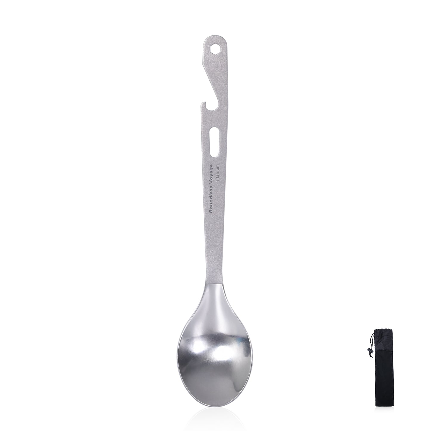 Boundless Voyage  Titanium Spoon with Bottle Opener – Ultralight Camping Cutlery & Portable Outdoor Tableware
