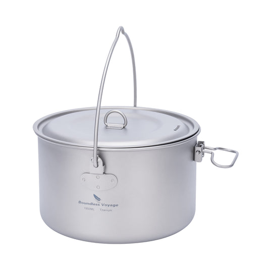 Boundless Voyage 1950ml TA1 Titanium Hanging Pot – Ultralight Campfire Cooking Pot for Camping, Backpacking & Outdoor Bushcraft