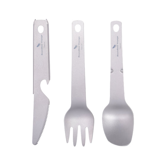 Boundless Voyage Titanium Cutlery Set – Ultralight Camping Knife Fork Spoon Set with Bottle Opener for Travel & Outdoor Use