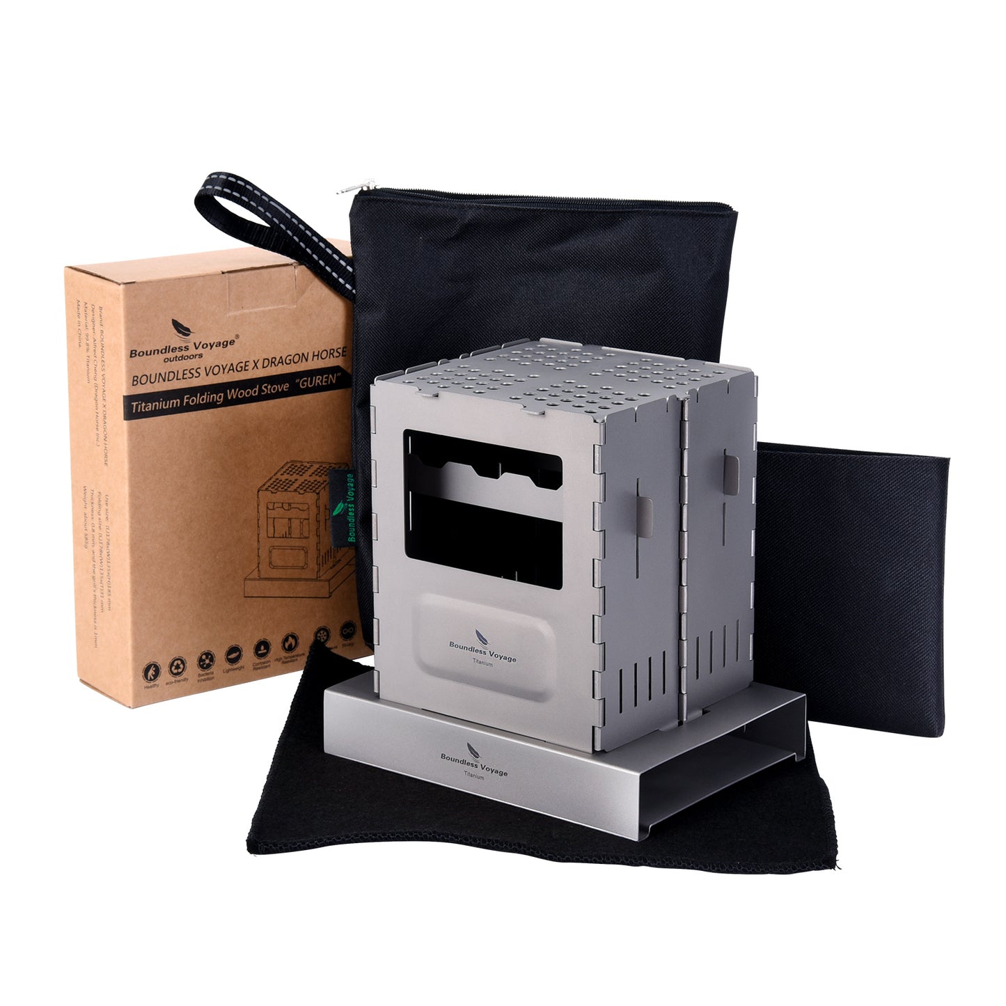 Boundless Voyage Titanium Folding Wood Stove – Ultralight Camping Charcoal Burner with Pot Stand