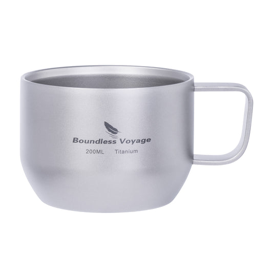 iBasingo 200ml Titanium Double Wall Mug Metal Coffee Tea Cup Mini Espresso Cup Outdoor Camping Travel Ultralight Durable Portable Drinkware
