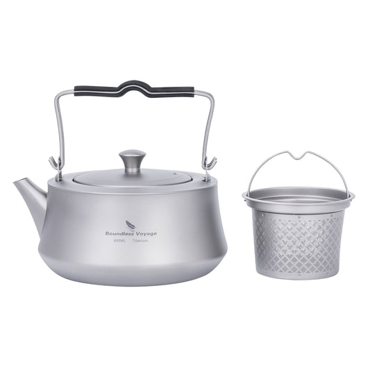 Boundless Voyage 800ML Titanium Kettle with Filter & Folding Handle Ultralight Teapot Outdoor Camping Water Jug for Loose Tea Ti3093D