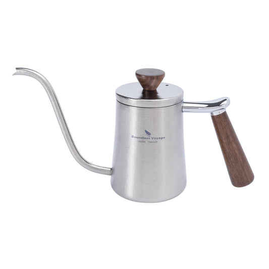 Boundless Voyage 300ml Titanium Pour-Over Coffee Kettle – Ultralight with Beech Wood Handle for Home, Office & Camping