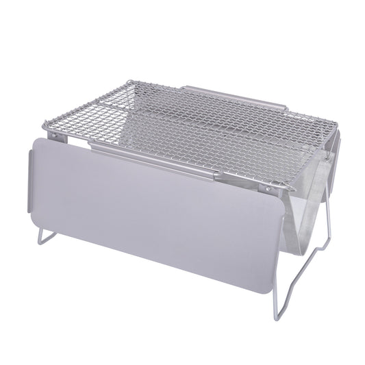 Boundless Voyage Titanium 2-in-1 Folding Campfire Grill – Portable Outdoor BBQ Table with Frying Plate & Collapsible Legs for Camping, Picnic & Backpacking