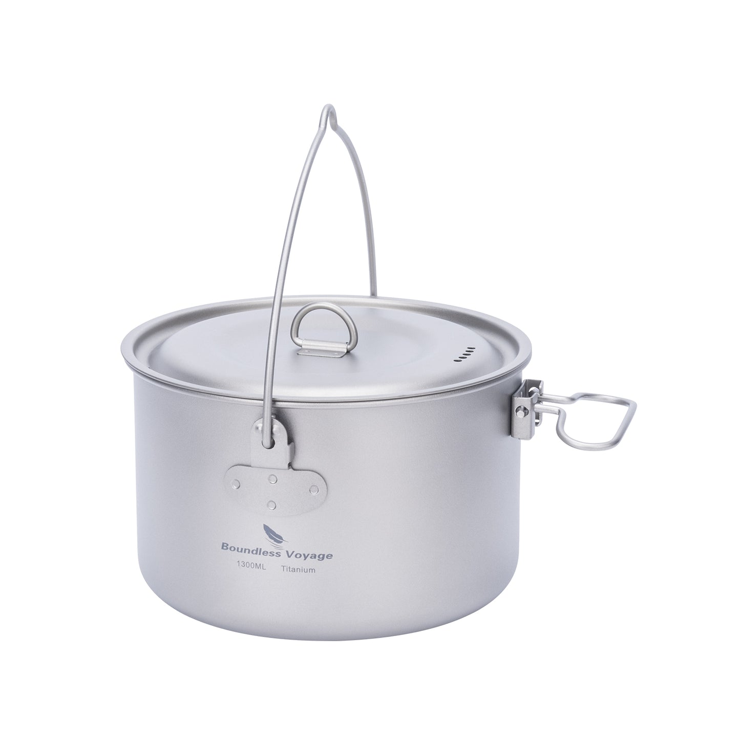 Boundless Voyage 1300ml TA1 Titanium Camping Pot with Lid – Ultralight Folding-Handle Cookware for Hiking, Picnic & Outdoor Soup Cooking