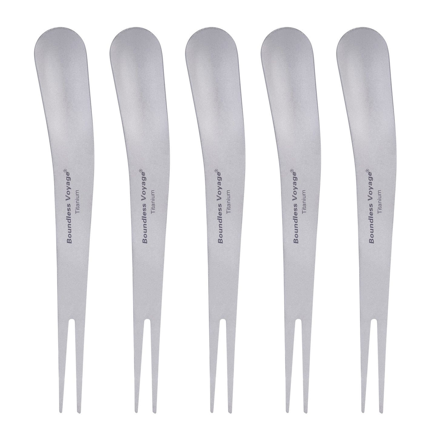Boundless Voyage Titanium Dual-Use Fork Spoon Set – 5pcs Ultralight (5.6g Each), Camping Cutlery with Drawstring Bag for Fruit, Coffee, Ice Cream & Outdoor Travel