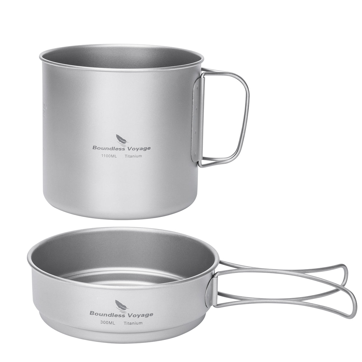 Boundless Voyage Titanium Pot & Pan Set with Folding Handles – Ultralight Camping Cookware Mess Kit for Hiking, Picnic & Outdoor Tableware