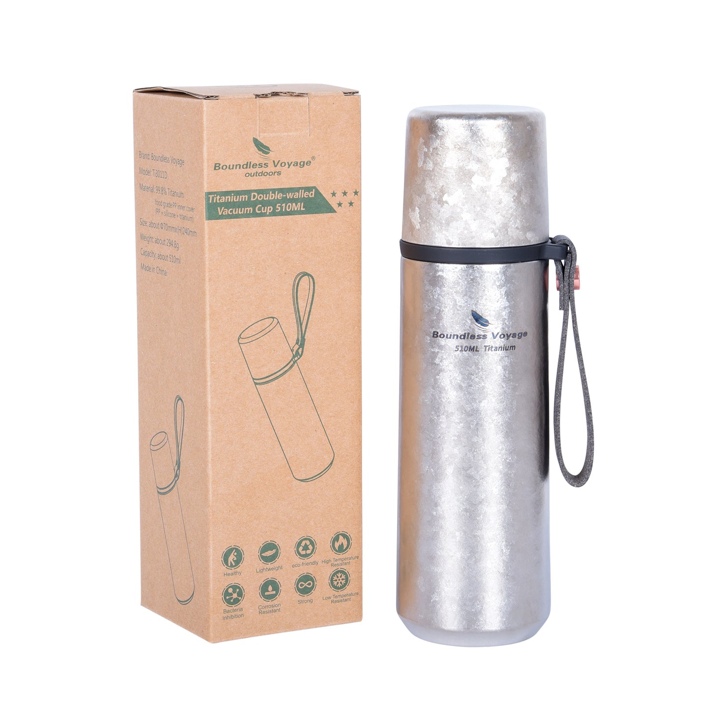 Boundless Voyage 510ml Titanium Insulated Water Bottle – Lightweight, Heat-Retaining & Perfect for Hiking, Travel & Daily Use