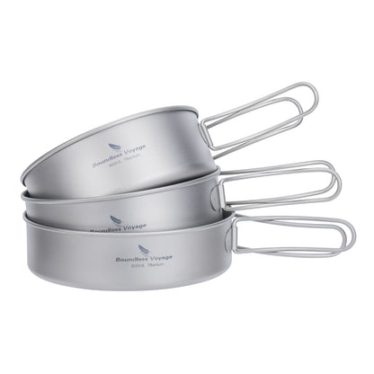 Boundless Voyage Titanium Pot Pan Set with Collapsible Folding Handle Ultralight Tableware Outdoor Dinnerware Set 3pcs